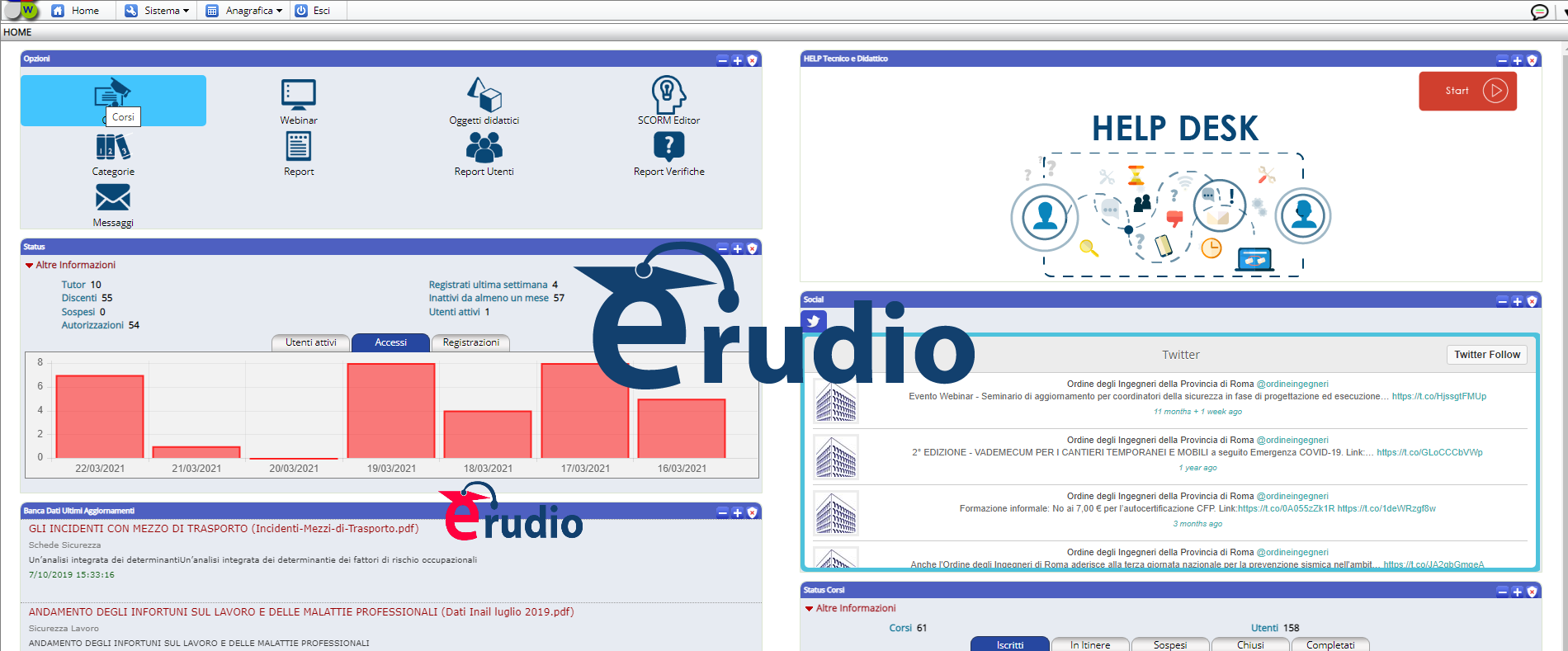 Sistema gestionale principali funzionalità. Piattaforma FAD le Funzionalità. Sistema gestionale principali funzionalità. tracciamento di ogni singolo allievo. Erudio formazione.